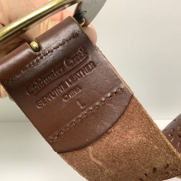 Vintage Coldwater Creek Leather floral round circle brass 4in buckle Large - Picture 2 of 5